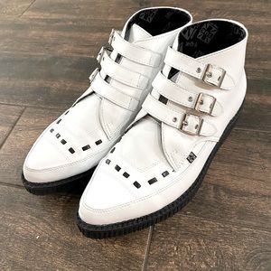 TUK white 3 buckle creepers